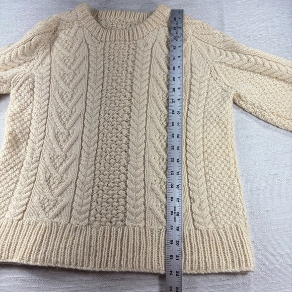 Vintage Cream Cable Knit Wool Crew Neck Sweater Aran Fisherman Sweater - Picture 4 of 6